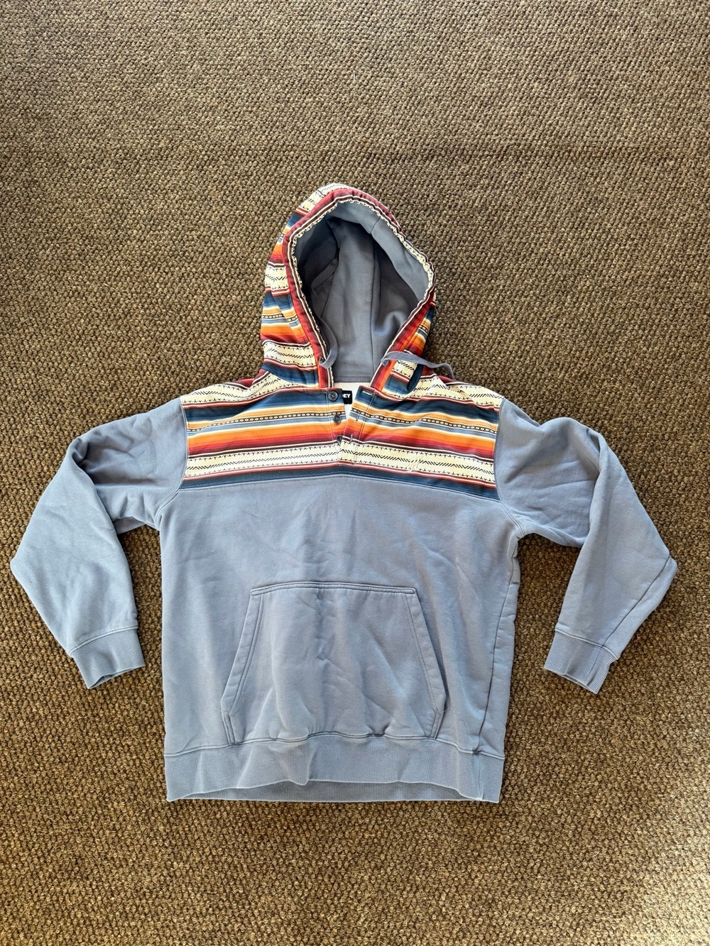 Hooey Light Blue Hoodie with Multicolor Striped Yoke